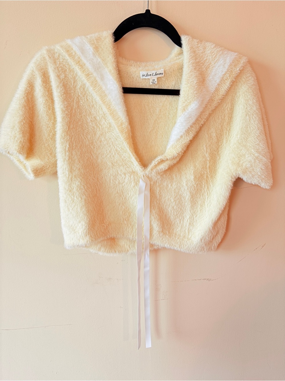 For Love & Lemons Cream Cropped Fuzzy Sweater